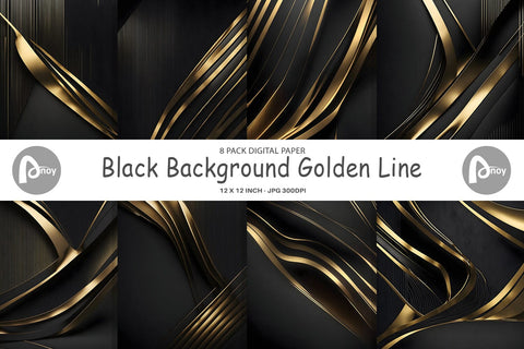 Digital Paper Black Golden Line Digital Pattern artnoy 