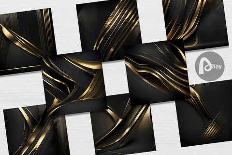 Digital Paper Black Golden Line Digital Pattern artnoy 