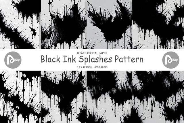 Digital Paper Black Ink Splashes Digital Pattern artnoy 