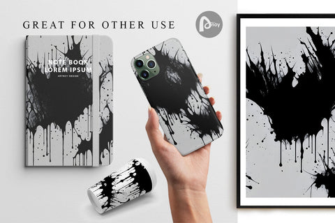 Digital Paper Black Ink Splashes Digital Pattern artnoy 