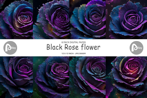 Digital Paper Black Rose flower Digital Pattern artnoy 