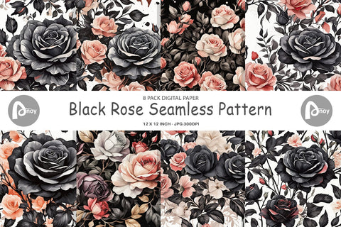 Digital Paper Black Rose Pattern Digital Pattern artnoy 