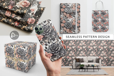 Digital Paper Black Rose Pattern Digital Pattern artnoy 