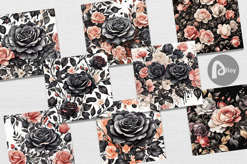 Digital Paper Black Rose Pattern Digital Pattern artnoy 