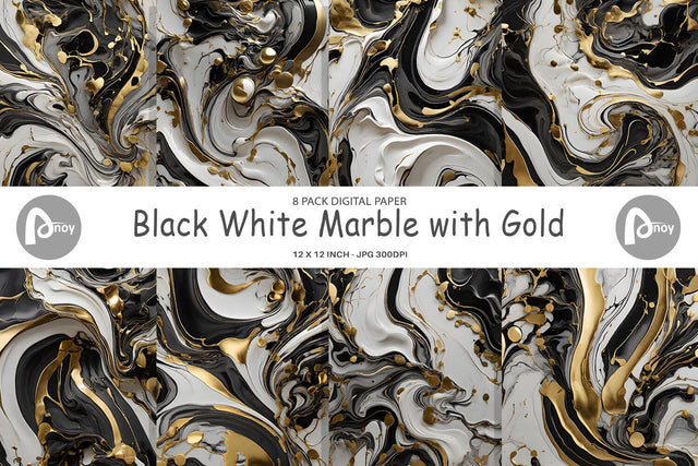 Digital Paper Black White Marble Gold Digital Pattern artnoy 