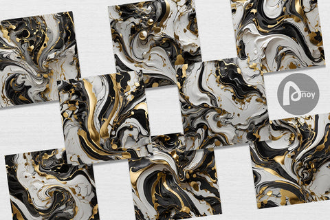 Digital Paper Black White Marble Gold Digital Pattern artnoy 