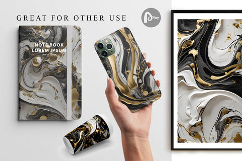 Digital Paper Black White Marble Gold Digital Pattern artnoy 