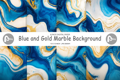 Digital Paper Blue and Gold Marble Digital Pattern artnoy 