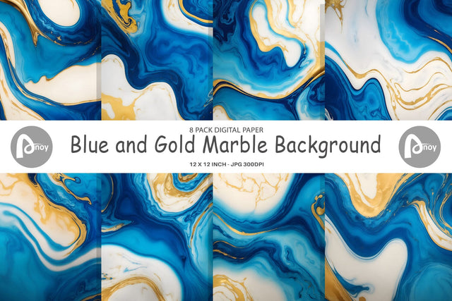 Digital Paper Blue and Gold Marble Digital Pattern artnoy 