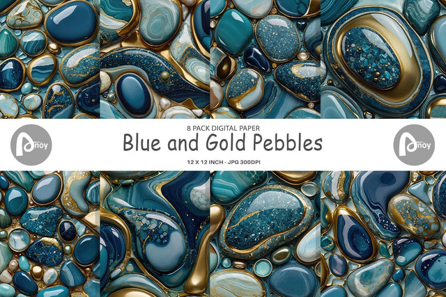 Digital Paper Blue and Gold Pebbles Digital Pattern artnoy 