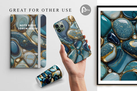 Digital Paper Blue and Gold Pebbles Digital Pattern artnoy 