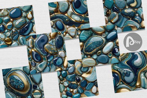 Digital Paper Blue and Gold Pebbles Digital Pattern artnoy 