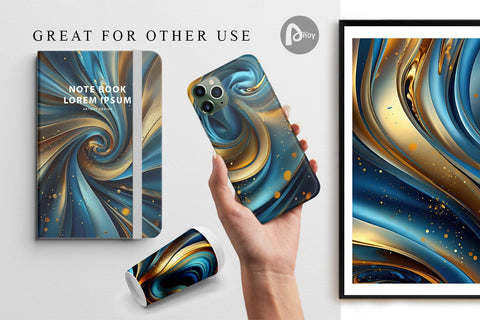 Digital Paper Blue and Gold Swirl Digital Pattern artnoy 