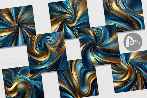 Digital Paper Blue and Gold Swirl Digital Pattern artnoy 