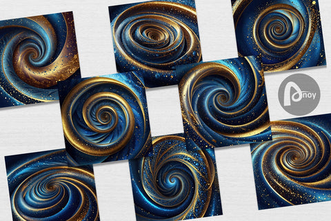 Digital Paper Blue and Gold Vortex Digital Pattern artnoy 