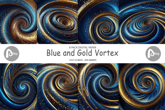 Digital Paper Blue and Gold Vortex Digital Pattern artnoy 