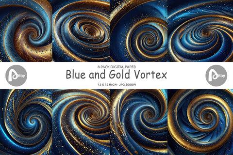 Digital Paper Blue and Gold Vortex Digital Pattern artnoy 