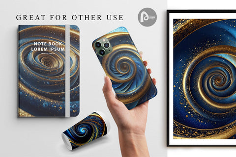 Digital Paper Blue and Gold Vortex Digital Pattern artnoy 