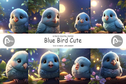 Digital Paper Blue Bird Cute Digital Pattern artnoy 