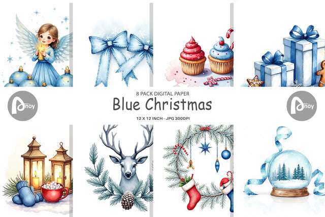 Digital Paper Blue Christmas Digital Pattern artnoy 