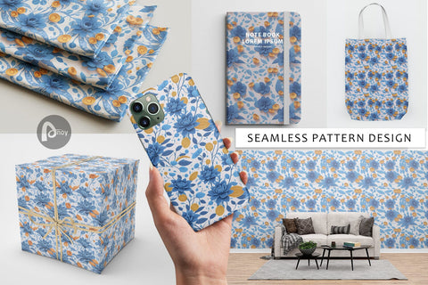 Digital Paper Blue Flower Patterns Digital Pattern artnoy 