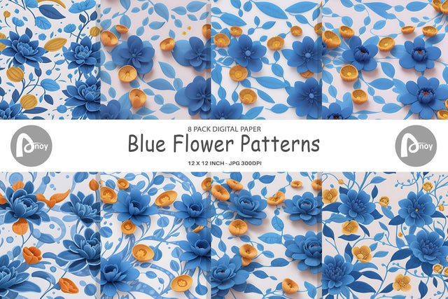 Digital Paper Blue Flower Patterns Digital Pattern artnoy 