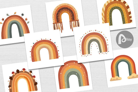 Digital Paper Boho Autumn Rainbows Digital Pattern artnoy 