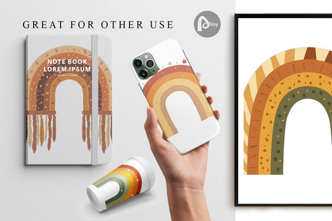 Digital Paper Boho Autumn Rainbows Digital Pattern artnoy 