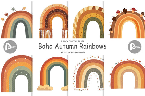 Digital Paper Boho Autumn Rainbows Digital Pattern artnoy 