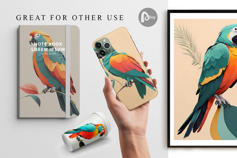 Digital Paper Boho Bird Parrot Sublimation artnoy 