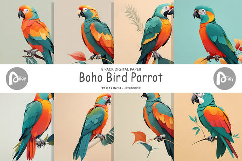 Digital Paper Boho Bird Parrot Sublimation artnoy 