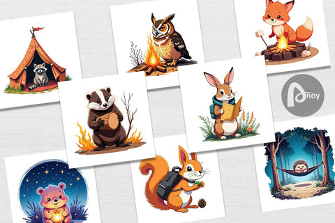 Digital Paper Boho Camping Animals Sublimation artnoy 