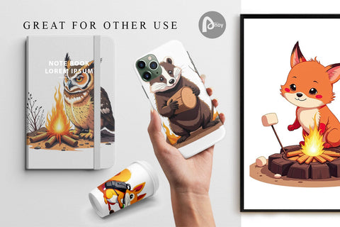 Digital Paper Boho Camping Animals Sublimation artnoy 