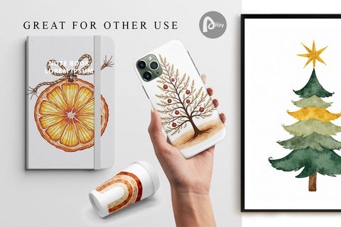 Digital Paper Boho Chic Watercolor Christmas & Ornaments Digital Pattern artnoy 