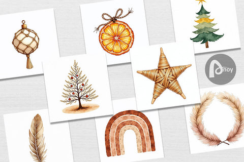 Digital Paper Boho Chic Watercolor Christmas & Ornaments Digital Pattern artnoy 