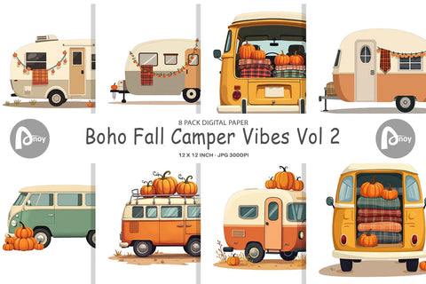 Digital Paper Boho Fall Camper Digital Pattern artnoy 
