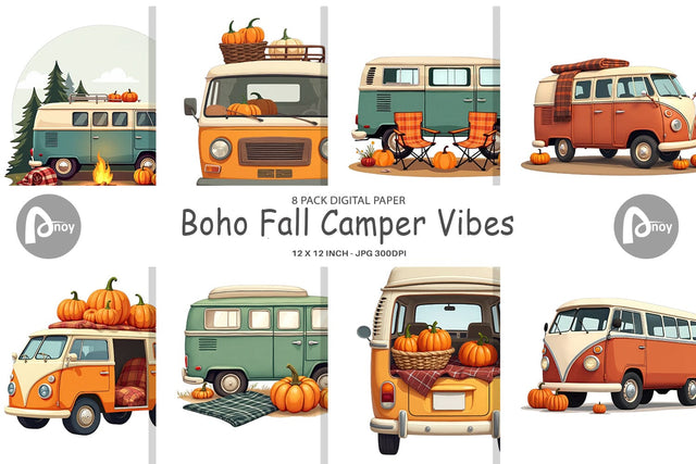 Digital Paper Boho Fall Camper Digital Pattern artnoy 