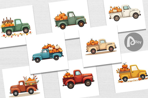 Digital Paper Boho Farm Trucks Digital Pattern artnoy 