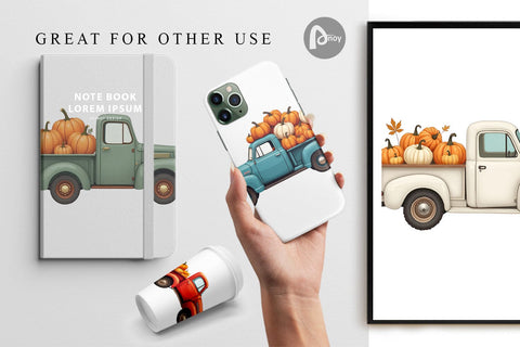 Digital Paper Boho Farm Trucks Digital Pattern artnoy 