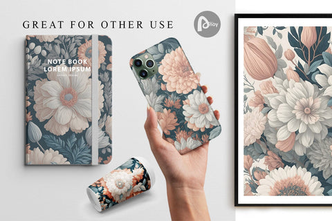 Digital Paper Boho Flowers Bohemian Digital Pattern artnoy 