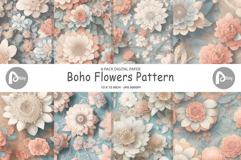 Digital Paper Boho Flowers Pattern Digital Pattern artnoy 
