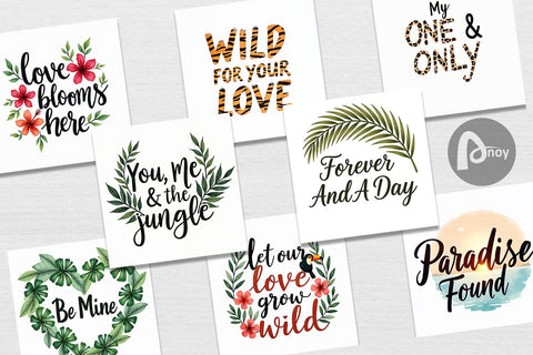 Digital Paper Boho Jungle Love Tropical Valentine Quotes Digital Pattern artnoy 