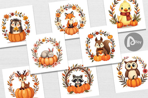 Digital Paper Boho Pumpkin Critters Digital Pattern artnoy 