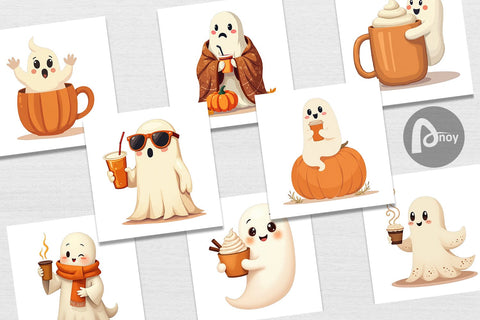 Digital Paper Boho Pumpkin Ghosts Digital Pattern artnoy 