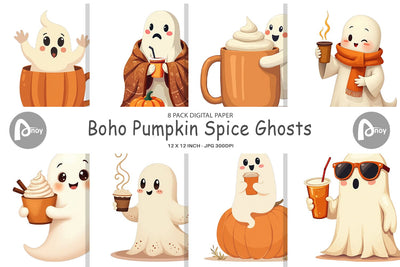 Digital Paper Boho Pumpkin Ghosts Digital Pattern artnoy 