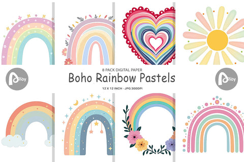 Digital Paper Boho Rainbow Pastels Digital Pattern artnoy 