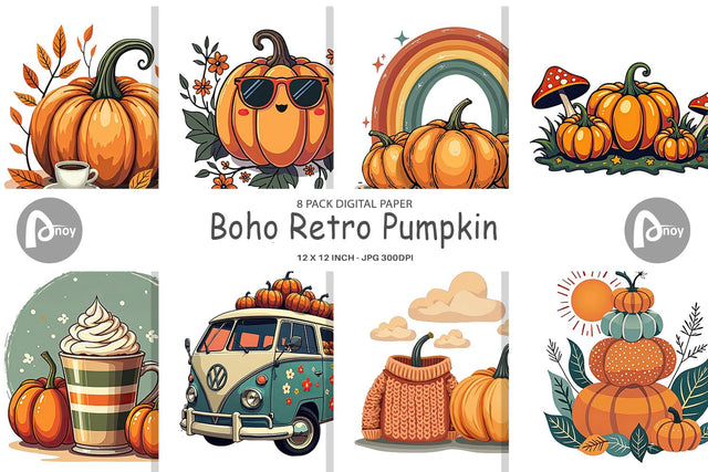 Digital Paper Boho Retro Pumpkin Digital Pattern artnoy 