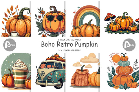 Digital Paper Boho Retro Pumpkin Digital Pattern artnoy 
