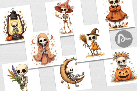 Digital Paper Boho Skeleton Halloween Digital Pattern artnoy 