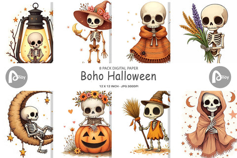 Digital Paper Boho Skeleton Halloween Digital Pattern artnoy 